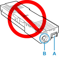 Don't touch the terminal (A) or opening (B) of the maintenance cartridge