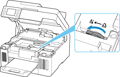Close the ink valve by tilting the ink valve lever tightly to the left