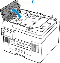 Open the document feeder cover (B)