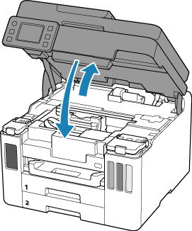 Close the scanning unit / cover by holding it up once, then taking it down gently