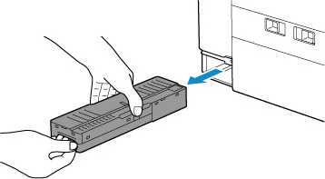 Hold the upper portion of the maintenance cartridge with your hands so that its bottom doesn't touch the floor or desk