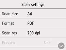 Scan settings screen