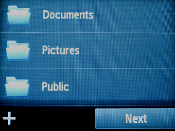 Documents, Pictures, and Public Folders shown on scan screen