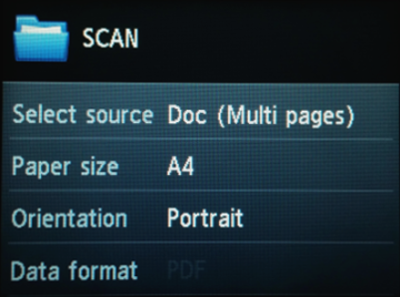 Source, Paper size, Orientation and Data Format settings shown