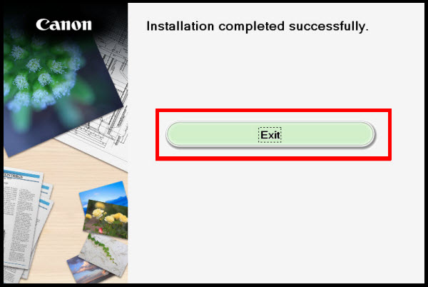 Installation complete screen with Exit shown selected