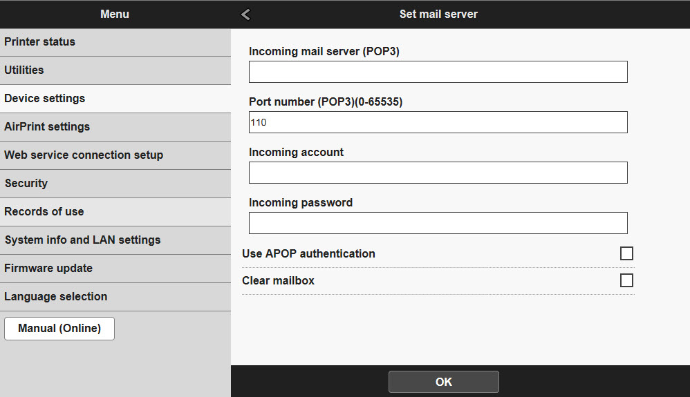 pop server settings for roadrunner email