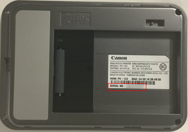 Canon Knowledge - is Serial Number for my IVY Mini Photo Printer?