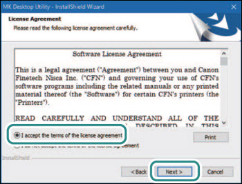Select [I accept the terms of the license agreement], then click [Next] (circled)