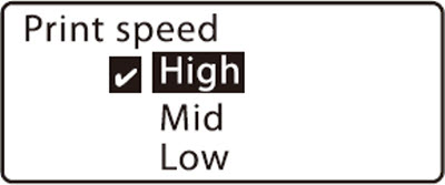 Print speed selection display