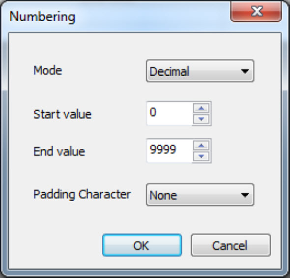 Numbering dialog box