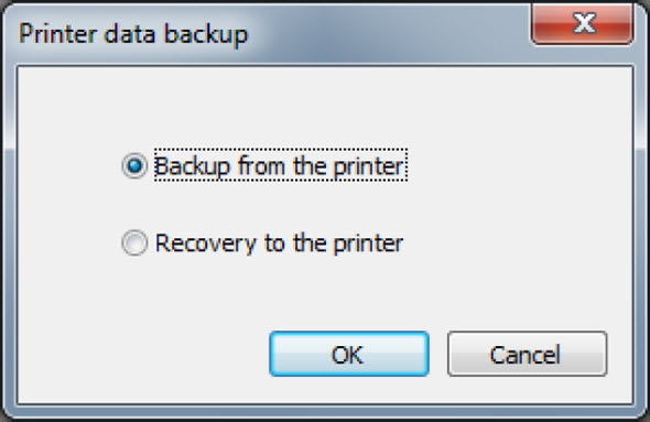 Printer data backup dialog box