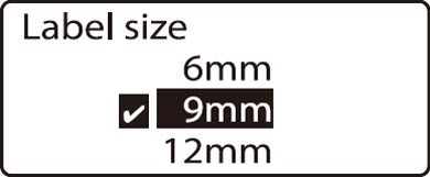 Label tape size width selection display