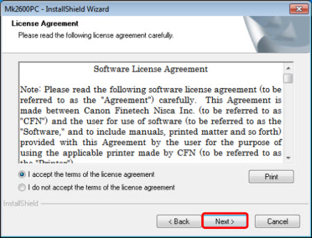 License Agreement screen