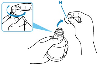 Gently twist the bottle cap (H) to remove