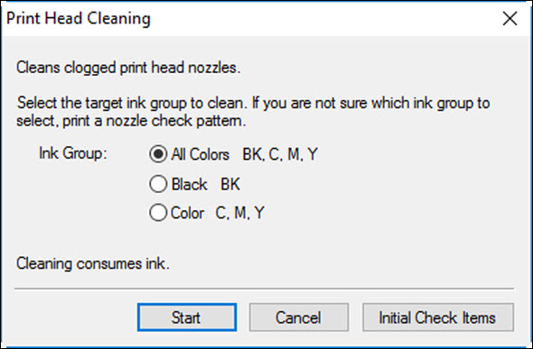 Print Head Cleaning dialog box