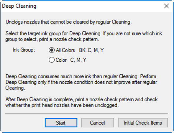 Deep Cleaning dialog box