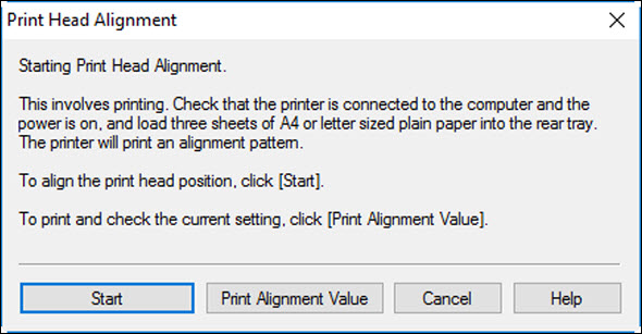 Print Head Alignment dialog box