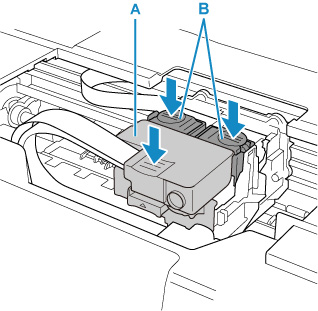 Push the print head locking cover (A) firmly, then push the joint buttons (B) firmly to the end.