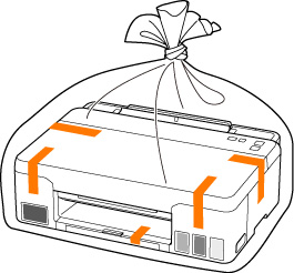 Use adhesive tape to secure all the covers on the printer to keep them from opening during transportation. Then pack the printer in a plastic bag