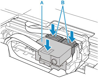 Firmly push the print head locking cover (A), then push the joint buttons (B) firmly to the end