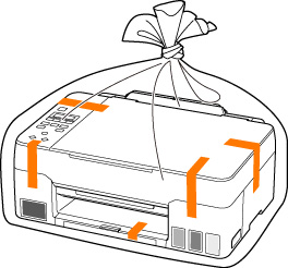 Pack the printer in a plastic bag. Seal the mouth of the plastic bag with the tape or tie it tightly so that ink does not leak