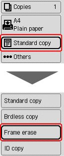 Figure: Select Frame erase under Standard copy (outlined in red)