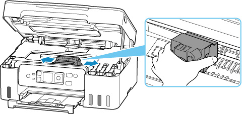 When moving the print head holder, hold the print head holder and slide it slowly to the far right or left