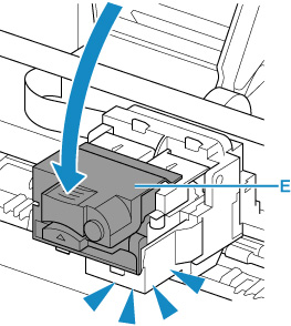 Close the print head locking cover (E) and push it down