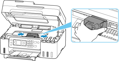 When moving the print head holder, hold the print head holder and slide it slowly to the far right or left