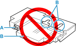 Don't touch the terminal (A) or opening (B) of the maintenance cartridge