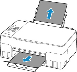 Slowly pull out the paper, either from the paper output slot or from the rear tray, whichever is easier