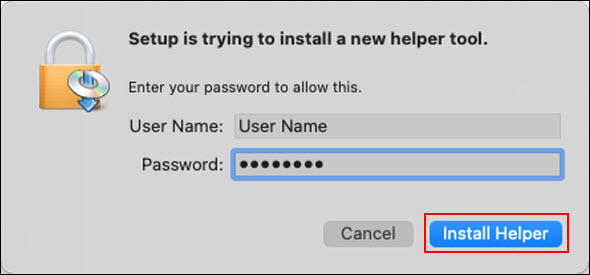 Enter the password for your computer, then click Install Helper