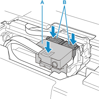 Push the print head locking cover (A), then the joint buttons (B)