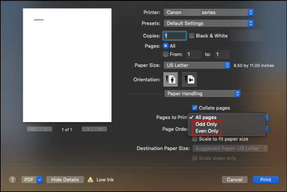 Print the odd pages first, then reload the paper with the blank side facing up and print the even pages