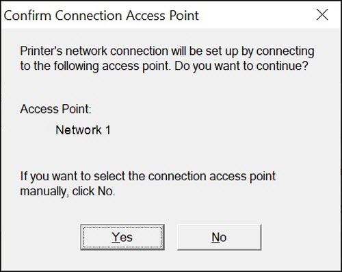 Select Yes or No depending on if the correct wireless network name is shown in this window