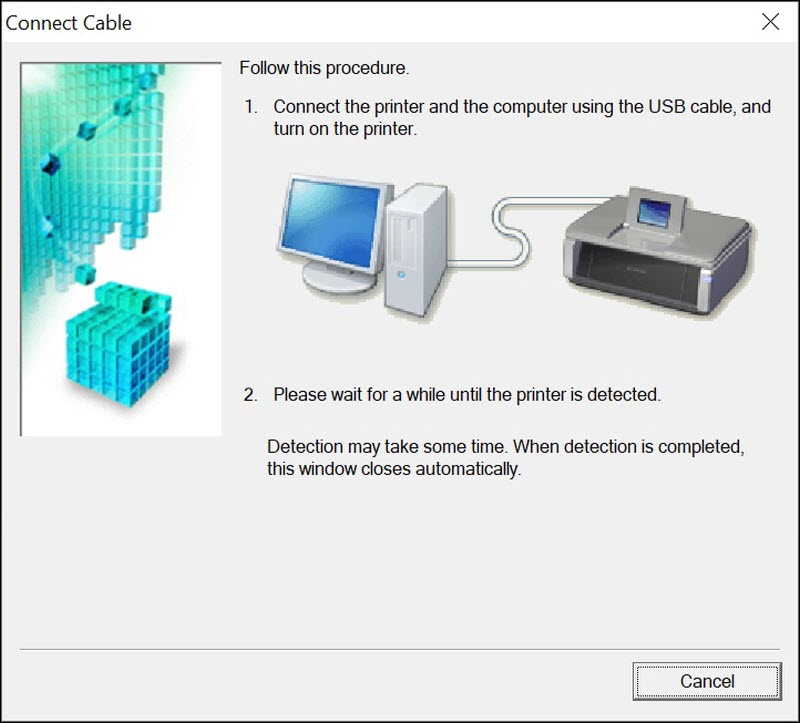 Connect the computer and printer with a USB cable