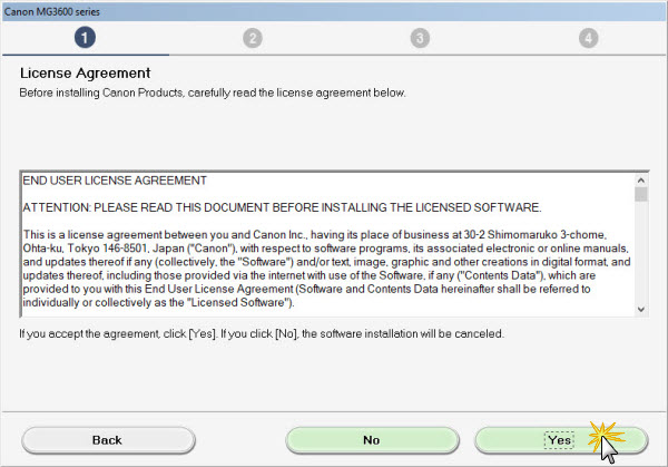 Review the License Agreement. Select Yes to proceed.