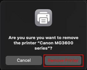 Click Remove Printer (outlined in red)