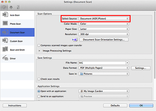 Make a selection for Select Source (outlined in red)