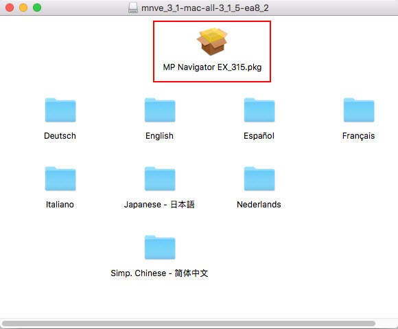 MP Navigator EX package file icon shown selected