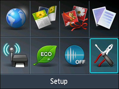 Menu screen: Setup icon selected
