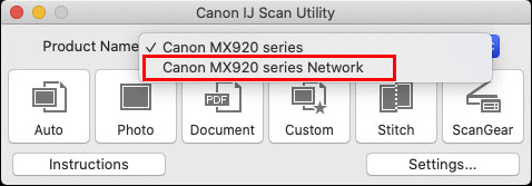 Be sure to choose the network listing for the MX922 if you're using it on a network