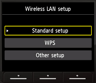 Standard setup pre-selected on Wireless LAN setup screen