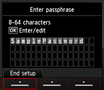 Enter passphrase screen with entered characters ready