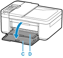 Front cover (C) and paper output tray (D) shown