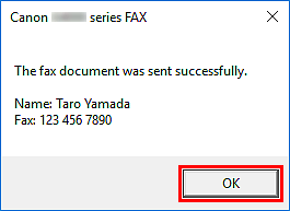 figure: Canon XXX series FAX dialog box