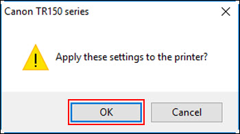 When prompted, select OK (outlined in red) to apply the settings to the printer
