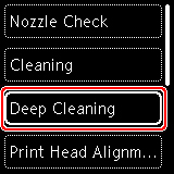 Figure: LCD with Deep Cleaning selected (outlined in red)