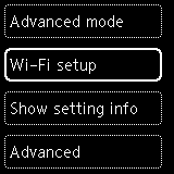 Wi-Fi setup selected on the printer's LCD