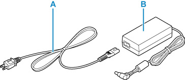 Power cord (A) and AC adapter (B)